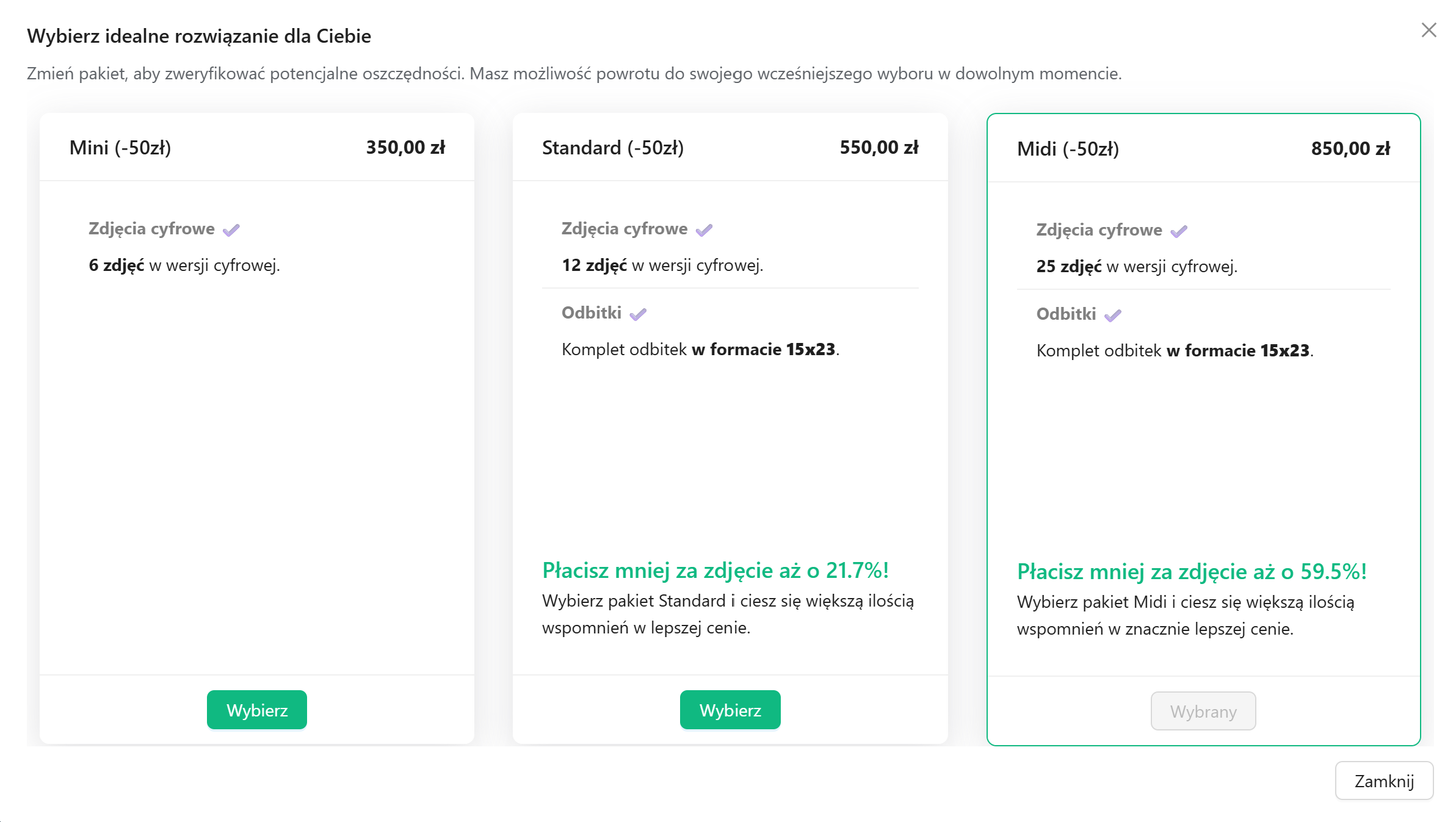 System zmian pakietów w Fotigo - intuicyjny interfejs dla klientów